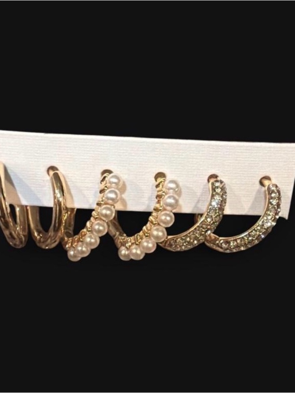 Source Unknown Gold Hoop Earring Set with Pearls and Crystals